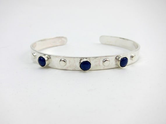 Bracelet Manchette En Argent Massif Et Lapis-lazuli - Bijou Occasion, Style élégant Et Unique