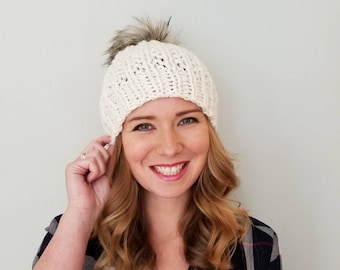 Moxie Hat with Pom Pom - Cream - Knit Winter Hat