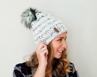 Baxter Hat with Pom Pom - Marble - Knit Hat - Knit Beanie