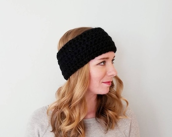 Black Knit Twist Headband, Knit Ear Warmer, Black Ear Warmer  display picture 1