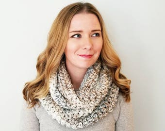 Sutherland Infinity Scarf - Fossil - Circle Scarf - Loop Scarf - Crochet Scarf