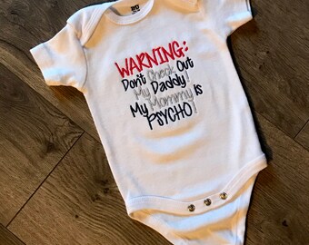 US Warning Don/'t Check Out My Daddy Mummy Fun Print Baby Bodysuit
