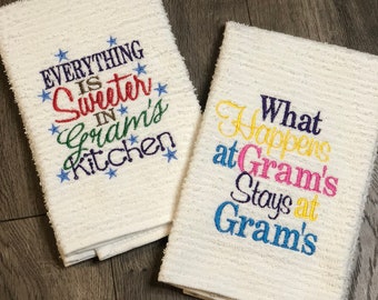 What happens at Gram&#39;s stays at Gram&#39;s OR Everyhing is sweeter in Gram&#39;s kitchen, kitchen dish towel