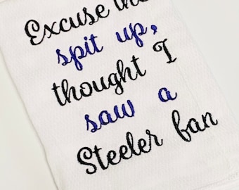 Excuse the spit up, thought i saw a Steeler fan burp cloth  Baltimore Ravens fan gift