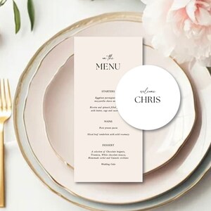 Wedding Menus, printed menus with circle wave placecards, personalised menus, guest names coasters LOIRE