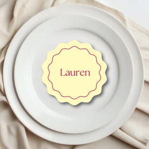 wedding place cards, circle wave placecard coasters, modern round wavy placecard, circle place cards, guest name cards BURANO