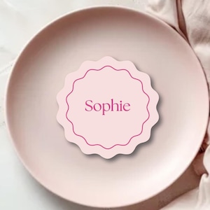 wedding place cards, circle wave placecard coasters, modern round wavy placecard, circle place cards, guest name cards BURANO