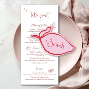 Wedding Menus, printed menus with lemon placecards, personalised menus, guest names coasters WHIMSY