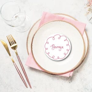 Marque-places ronds pour mariage, sous-verres pour marque-places de fiançailles, marque-places rond moderne, marque-places pour fête, cartes d'invités poules WHIMSY