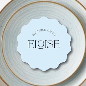 Marque-places ronds ondulés, sous-verres de mariage, marque-places ronds modernes, marque-places en forme de vague, cartes de visite CLOVELLY
