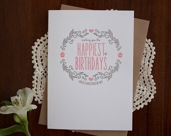 Happiest of Birthdays Pink - Letterpress Card