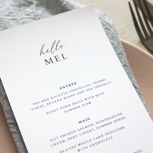 Hochzeitsmenüs, gedruckte Menü mit Namen, personalisierte Menüs, Gastnamen Tischeinstellung VERONA