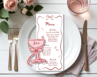 Wedding Menus, printed hens party bachelorette bow menus tini placecards, birthday, engagement menus, guest names COCKTAIL WINE MARTINI