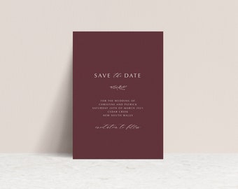 Save the Date White Ink Printed. Calligraphy laurel style - BORDEAUX