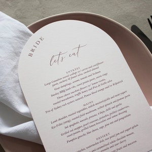Menu weselne, menu drukowane, łuk z imionami, menu spersonalizowane, imiona gości ADELAIDE
