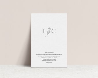 Wedding Invitations Printed, printable or Letterpress Wedding Stationery. Minimalist wedding invitations. Botanic floral. Initials. - SIENA
