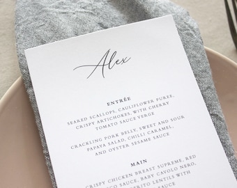 Personalised Wedding Menu with Guest Name, Custom Wedding Place Card Menu Printed Dinner Menu Cards. Elegant Wedding Stationery