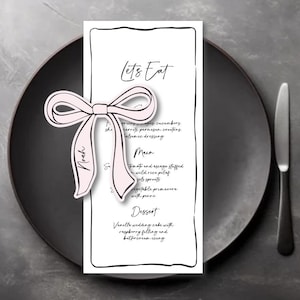 Wedding Menus, printed menus with ribbon bow placecards, personalised menus, guest names BOWS