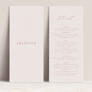 Hochzeitsmenüs, gedruckte Menüs, doppelseitig mit Namen, personalisierte Menüs, Gastnamen ADELAIDE