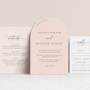 Wedding Invitations Verona. Printed or Letterpress Wedding Stationery. Minimalist wedding invitations calligraphy. Arch shape