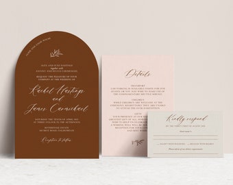 Wedding Invitations Printed or Letterpress, Romantic Wedding stationery. Arch minimalist. White ink ANNECY