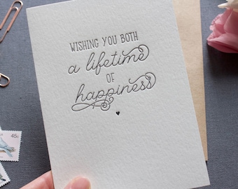 Letterpress Lifetime of Happiness Wedding Engagement Card - Little Hearts