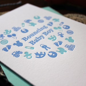 Baby Card Bouncing Baby Boy Letterpress Card