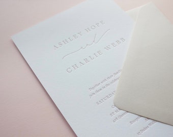 Etienne Wedding Invitations, Printed or Letterpress Wedding Stationery. Romantic calligraphy wedding invitations