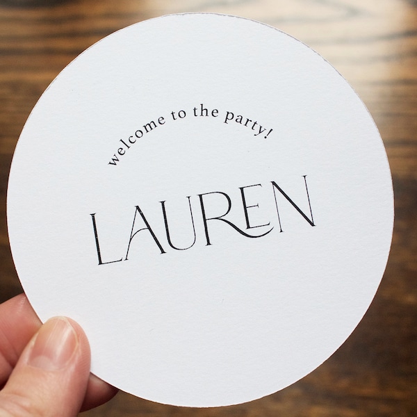 wedding place cards, round place cards, wedding placecard coasters, modern round placecard, circle place cards, name cards, placesetting