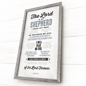 The Lord is My Shepherd Sign, Bible Verse Sign, Scripture Wall Decor, Rustic Framed Archival Canvas, Psalm 23