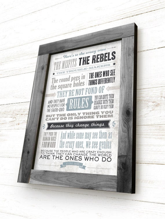 Steve Jobs Quote Framed Canvas Print Here S To The Crazy Etsy