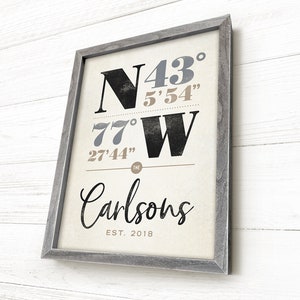 Custom Coordinates, Established Sign, Last Name Sign, Barnwood Framed House Warming Gift