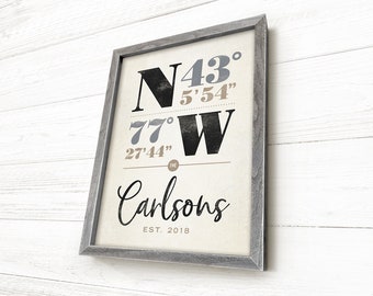 Custom Coordinates, Established Sign, Last Name Sign, Barnwood Framed House Warming Gift