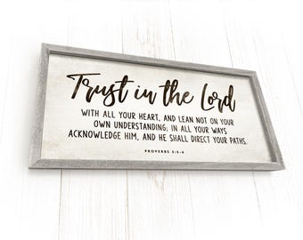 Trust in the Lord, Bible Verse Sign, Proverbs 3 5 6, College Dorm Decor, Christian Gift, Back to School Wall Art, Framed Bible Verse