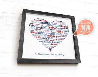 Heart Word Art, Framed Custom Word Art, Word Cloud Gift, Word Cloud Heart Shape, Word Cloud Canvas, Coworker Leaving, Going Away Gift