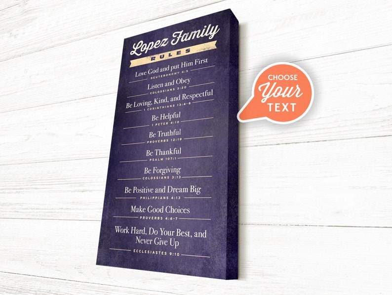 Family Rules Bible Verse, Christian Family Rules, Family Mission Statement, Canvas Gallery Wrap with 1.5 inch depth