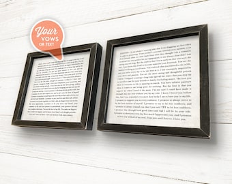 Farmhouse Wedding Signs, Framed Wedding Vows, Set of 2, Barnwood Framed Vows, His and Hers Vows, 1st Anniversary Gift, NO CHARACTER LIMIT