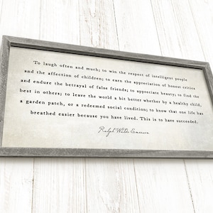 Success, To Laugh Often and Much -  Framed, Ralph Waldo Emerson Quote, Farmhouse Sign, Hand-crafted Rustic Barnwood and Canvas, Landscape