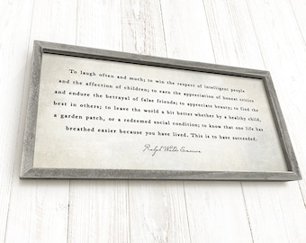 Success, To Laugh Often and Much -  Framed, Ralph Waldo Emerson Quote, Farmhouse Sign, Hand-crafted Rustic Barnwood and Canvas, Landscape