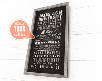 Custom College Sign, Dorm Decor, Graduation Gift, First Day of School, Framed Word Art Canvas, Custom Word Collage, Subway Sign, Wall Art
