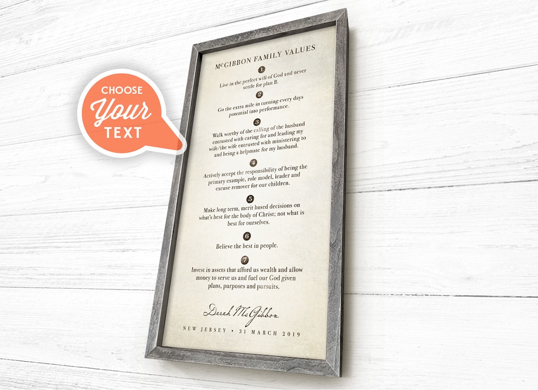 Family Core Values Sign Family Values Sign Custom, Family Values List, Framed Wood Sign, Family ...