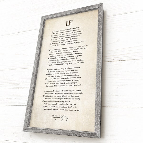 If poem by Rudyard Kipling,  Graduation Gift for Son, Wood Framed Hand-crafted Rustic Barnwood, Heavyweight Canvas