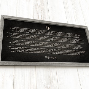 If poem by Rudyard Kipling, Graduation Gift for Son, Wood Framed, Hand-crafted Rustic Barnwood, Black Canvas Landscape, Heavyweight Canvas