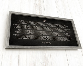 If poem by Rudyard Kipling, Graduation Gift for Son, Wood Framed, Hand-crafted Rustic Barnwood, Black Canvas Landscape, Heavyweight Canvas