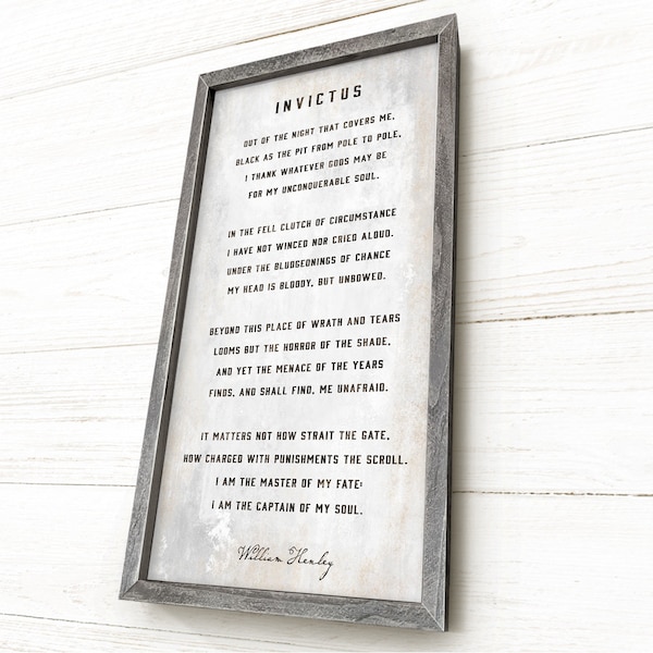 Invictus Poem, by William Ernest Henley,  Inspirational Sign, Dorm Decor Wall Art, Framed Hand-crafted Rustic Barnwood, Heavyweight Canvas