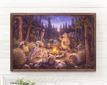 Cabin Wall Art, Cabin Decor, Whimsical Bear Art, Rustic Bear Decor, Cabin Gifts, Cabin Decor for Wall, Lake House Decor, Airbnb Decor