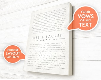 Wedding Vows Canvas, Wedding Vows Gift, Personalized Wedding Gift for Couple, Cotton Anniversary Gift, Wall Art, NO CHARACTER LIMIT