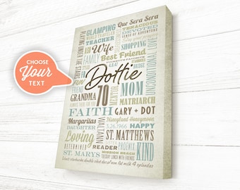 70th or 60th Birthday Gift for Mom, Word Art, Custom Word Canvas, Mother's Day Gift, Personalized Life Story, Word Collage Sign