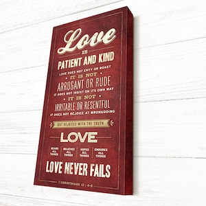 Love is Patient, Love is Kind Sign, Love Never Fails, 1 Corinthians 13:4-8, Canvas Gallery Wrap