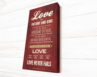 Love is Patient, Love is Kind Sign, Love Never Fails, 1 Corinthians 13:4-8, Canvas Gallery Wrap